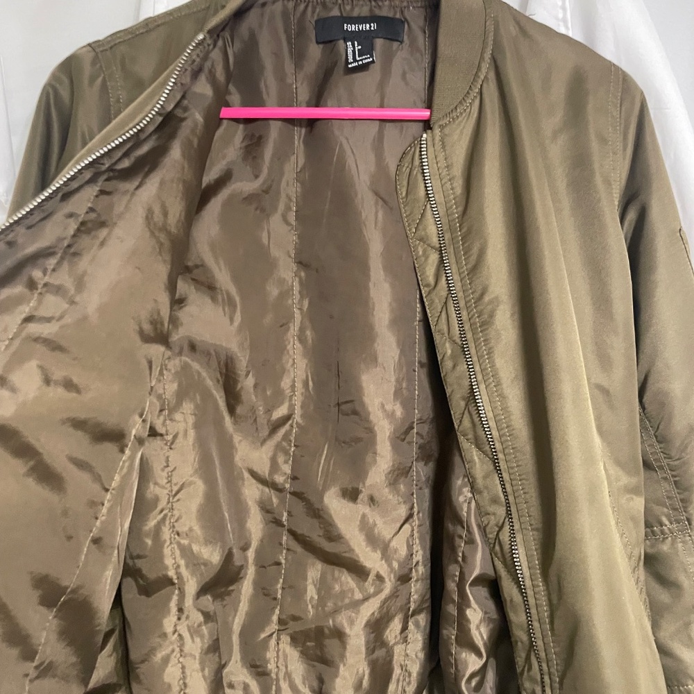 Forever21 Green Rain Jacket Sz S Long Sleeve Zipper Coat Puffer - Picture 6 of 6